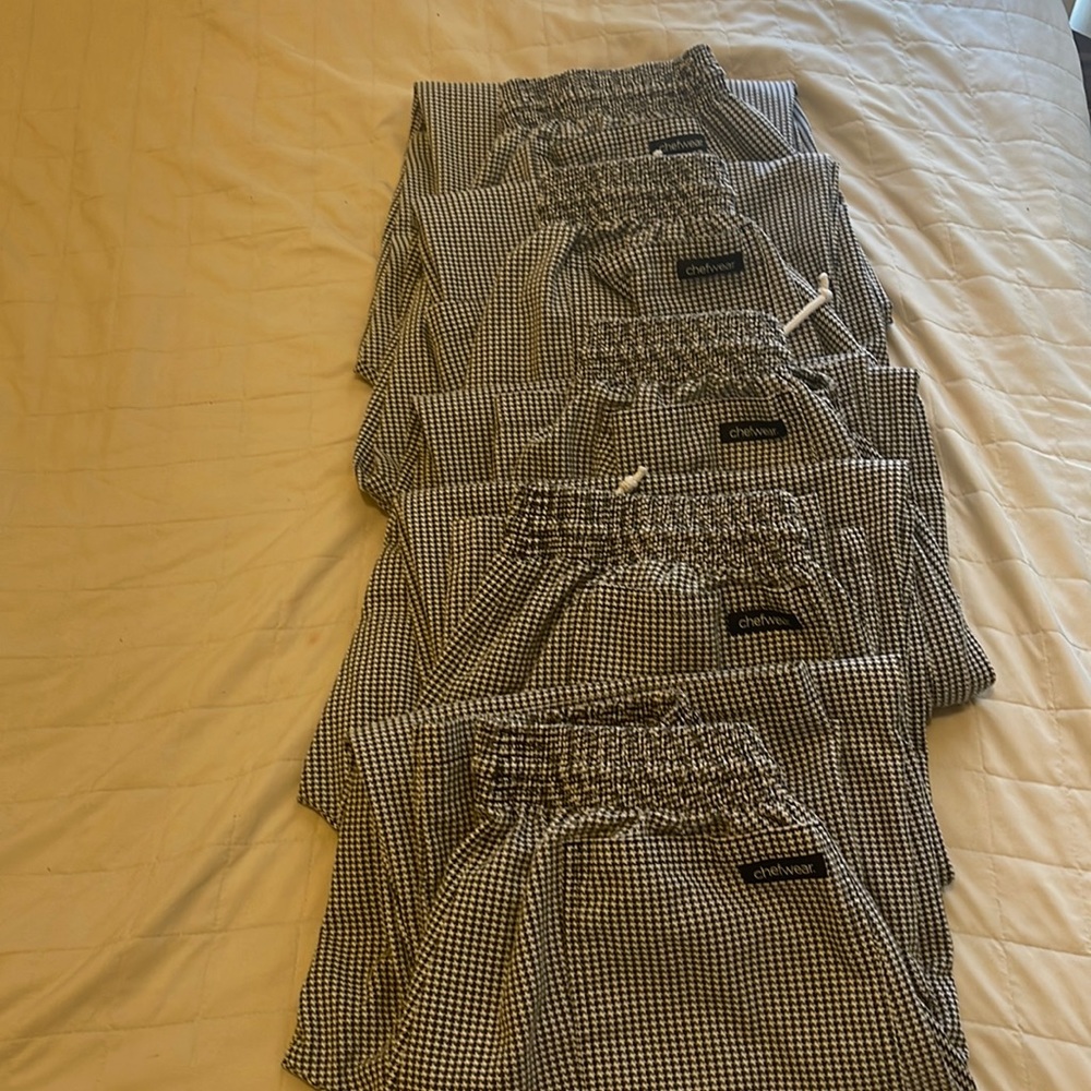 5 pairs of checkered chef wear pants
